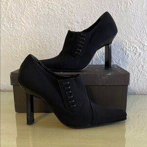 Black Nylon Heeled Ankle Boots